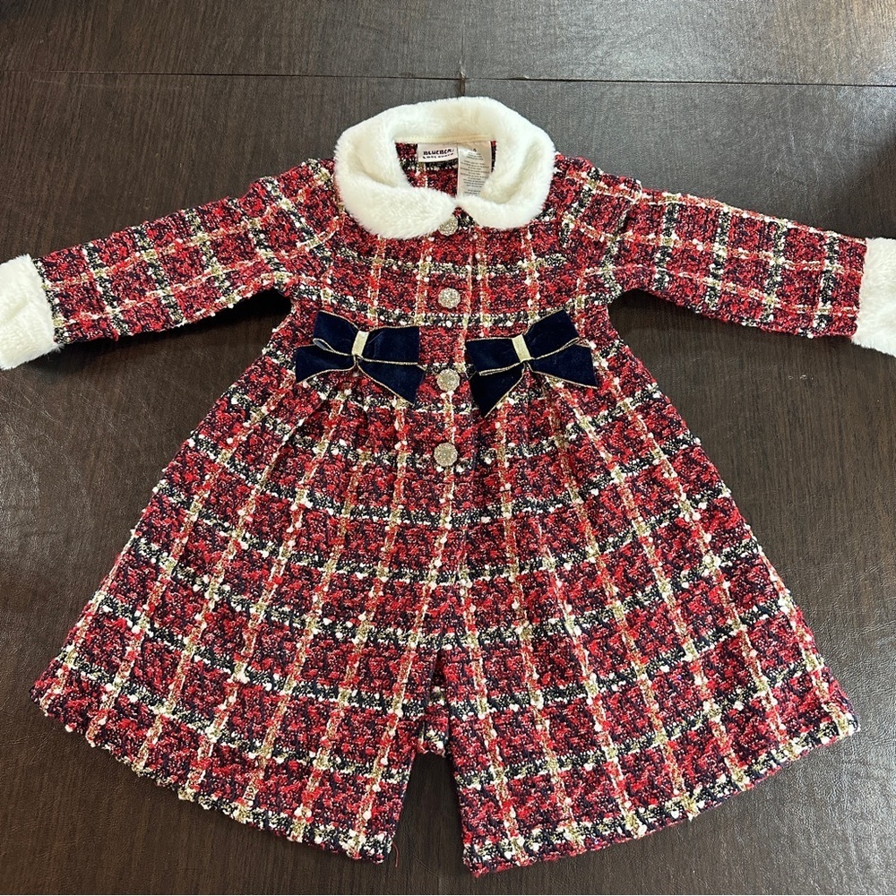 Blueberi Boulevard Red Plaid Dress Coat with Bows Sz 5